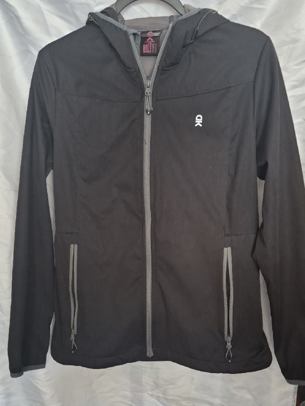 Black Lightweight Hooded Jacket with Gray Zip Accents